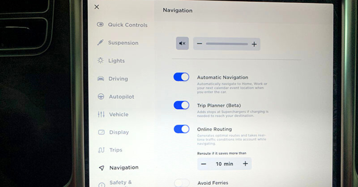 Tesla Navigation Settings